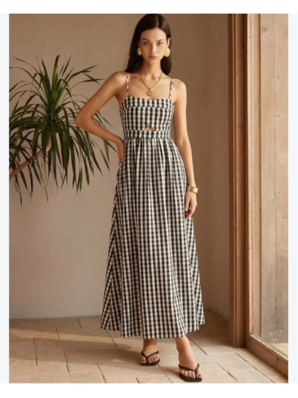 Commense Gingham Maxi Dress Size S Black White Cottagecore Minimalist